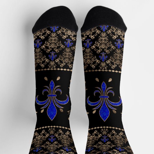 Luxuriöse Lapils Lazuli und goldenes Fleur-de-lis- Socken (Oben)