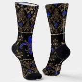 Luxuriöse Lapils Lazuli und goldenes Fleur-de-lis- Socken (Gewinkelt)