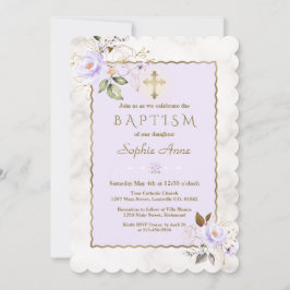 Luxuriöse leichte Lila Gold Blume Marmortaufe Einladung