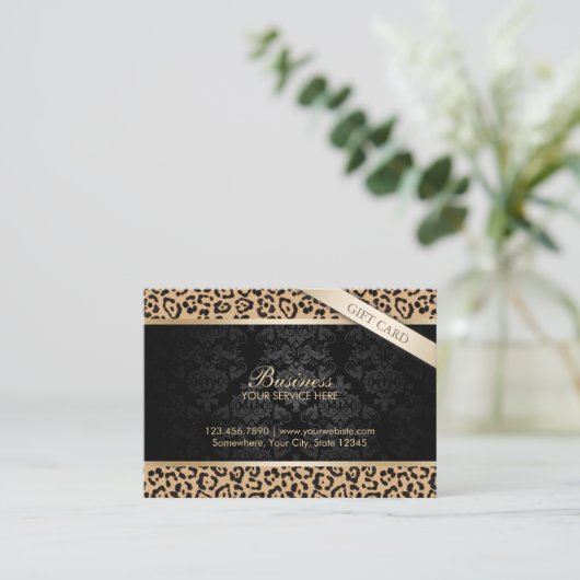 Luxuriöse Leopard Print & Damask Geschenkgutschein Rabattkarte (Stehend Vorderseite)