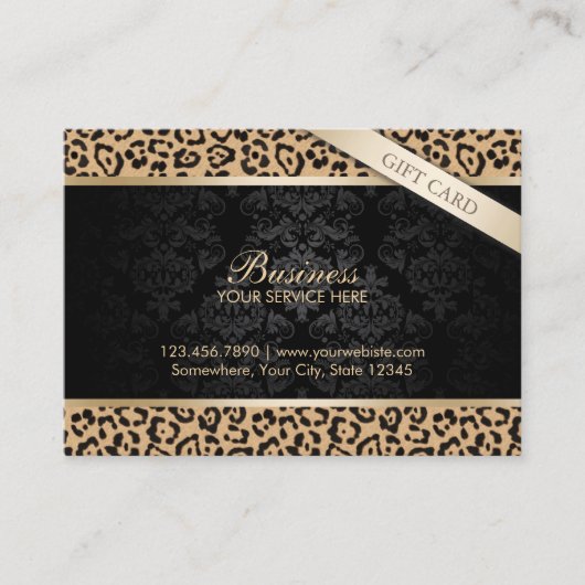 Luxuriöse Leopard Print & Damask Geschenkgutschein Rabattkarte (Vorderseite)