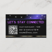 Luxuriöse Lila Black Gold Glitzer Stars und QR Cod Visitenkarte (Rückseite)