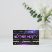 Luxuriöse Lila Black Gold Glitzer Stars und QR Cod Visitenkarte (Stehend Vorderseite)