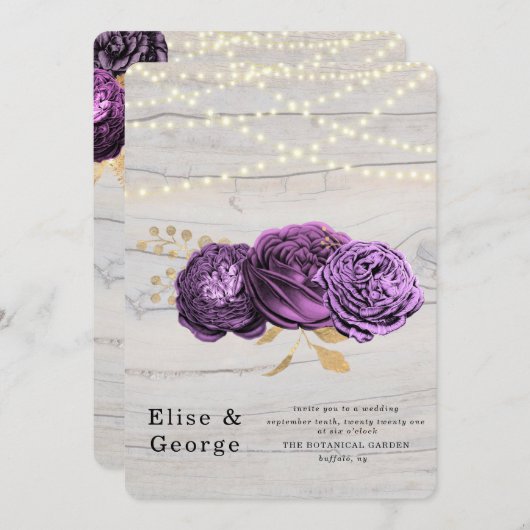 Luxuriöse Lila Blumenzwiebelleuchten Hochzeit Einladung (Vorne/Hinten)