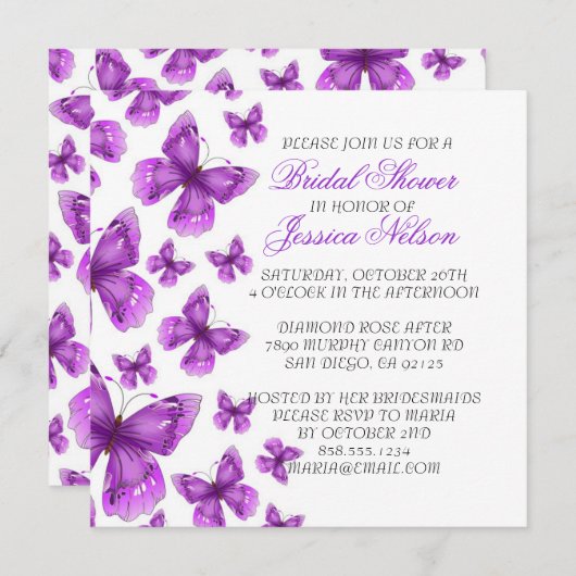 Luxuriöse Lila Elegant Butterfly Dusche laden ein Einladung (Vorne/Hinten)