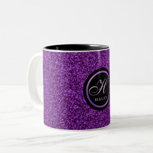 Luxuriöse Lila Glitzern Glitzer Mit Monogramm Anfä Zweifarbige Tasse (Vorderseite Links)