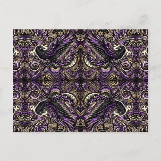 Luxuriöse Lila Gold Batik Raven Tessellation Mosai Postkarte (Vorderseite)