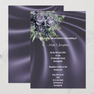 LUXURIÖSE LILA SATIN FLORAL ELEGANT WEDD EINLADUNG