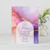 Luxuriöse Lila und goldene Hochzeit Einladung (Stehend Vorderseite)