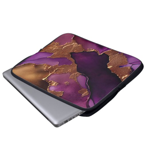 Luxuriöse Lila- und Goldmarbilddrucke Laptopschutzhülle (Vorne Knopf)