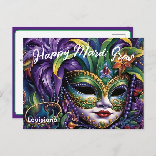 💚 💜 💛 luxuriöse Mardi Gras Postkarte (Vorne/Hinten)