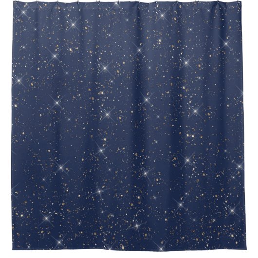 Luxuriöse Marineblau glänzend goldenes Glitzer Duschvorhang (Vorderseite)