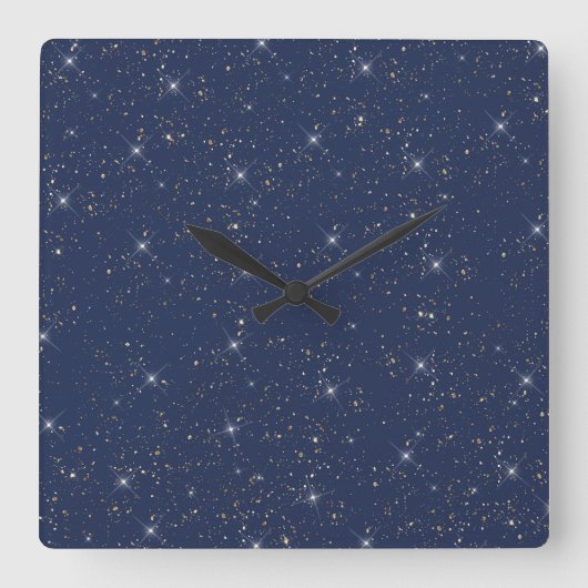 Luxuriöse Marineblau glänzend goldenes Glitzer Quadratische Wanduhr (Vorderseite)