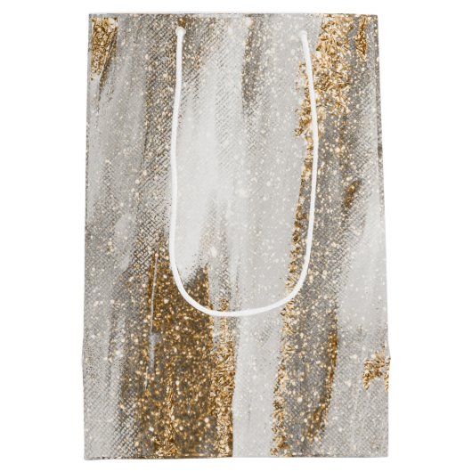 Luxuriöse Marmor Gold blickt weiß und grau Mittlere Geschenktüte (Rückseite)