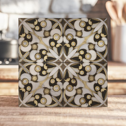 Luxuriöse Marmor Weiß und Gold Arabesque Fliese