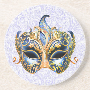 Luxuriöse Maske mit goldenem und blauem Muster Getränkeuntersetzer