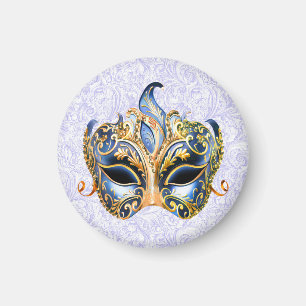 Luxuriöse Maske mit goldenem und blauem Muster Magnet