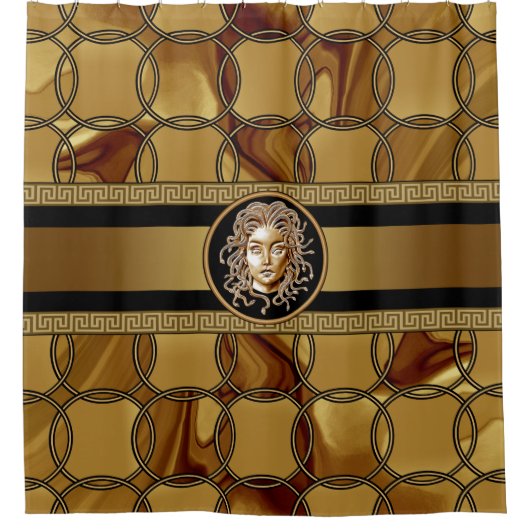 Luxuriöse Medusa Marble & Gold Duschvorhang (Vorderseite)