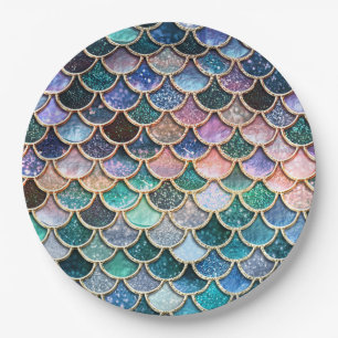 Luxuriöse mehrfarbige Glitzer Mermaid Scales Pappteller