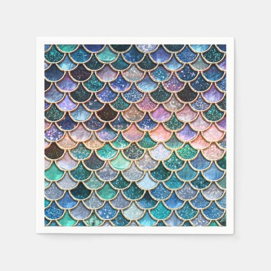 Luxuriöse mehrfarbige Glitzer Mermaid Scales Serviette (Vorderseite)