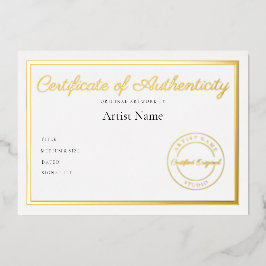 Luxuriöse Metallic-Echtheitsbescheinigung Kunst Folieneinladung