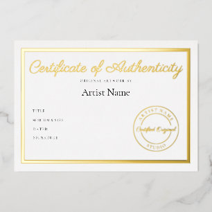 Luxuriöse Metallic-Echtheitsbescheinigung Kunst Folieneinladung