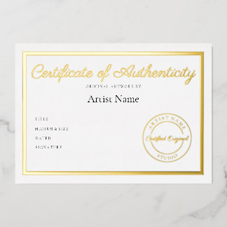 Luxuriöse Metallic-Echtheitsbescheinigung Kunst Folieneinladung