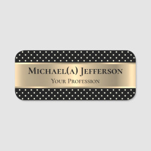 Luxuriöse Metallic Gold und White Polka Punkte auf Namensschild