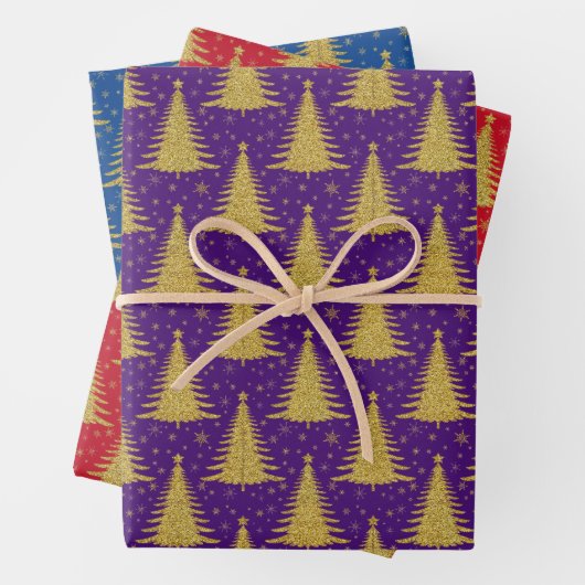 Luxuriöse Metallic Gold Weihnachtsbaumen Muster Geschenkpapier Set (Beispiel)