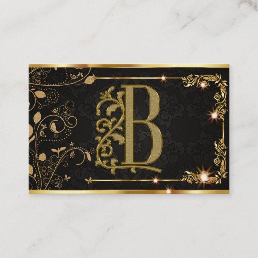 Luxuriöse Minimal Monogram Black Gold Chic Stilvol Visitenkarte (Vorderseite)