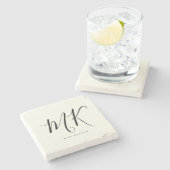 Luxuriöse Minimal Monogram Black Ivory Chic Stilvo Steinuntersetzer (Seitenansicht)