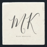 Luxuriöse Minimal Monogram Black Ivory Chic Stilvo Steinuntersetzer<br><div class="desc">Der elegante und stilvolle Untersetzer aus Monogramm-Stein in Elfenbein und Schwarz ist ein raffiniertes minimalistisches Design,  das Ihr Monogramm in einem handgeschriebenen Schrift in eleganter Serifentypografie kombiniert.</div>