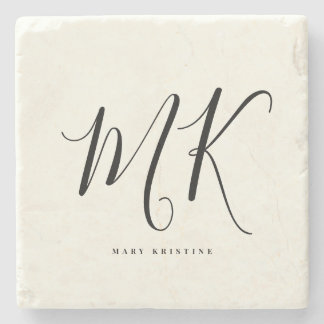 Luxuriöse Minimal Monogram Black Ivory Chic Stilvo Steinuntersetzer