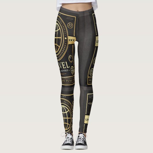 Luxuriöse, mit dem Label Inspirierte Black & Gold Leggings (Vorderseite)