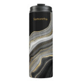 Luxuriöse Mit Monogramm Agate Black Gold und Grau Thermosbecher (Vorderseite)