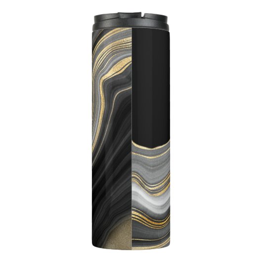 Luxuriöse Mit Monogramm Agate Black Gold und Grau Thermosbecher (Rückseite)
