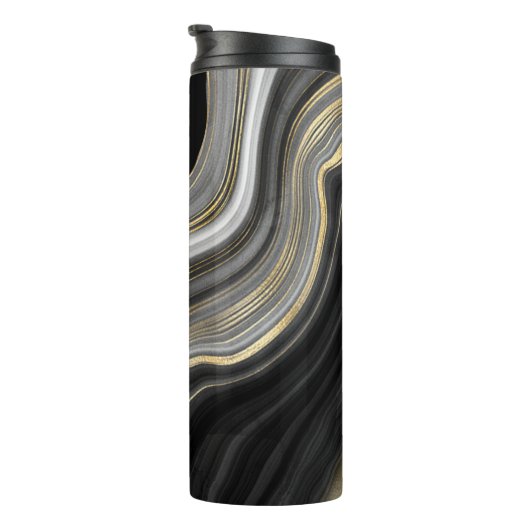 Luxuriöse Mit Monogramm Agate Black Gold und Grau Thermosbecher (Nach rechts gedreht)