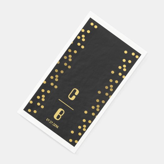 Luxuriöse Mit Monogramm Hochzeit in Schwarz und Go Serviette (Ecke)