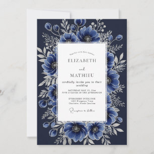 Luxuriöse Mitternachtsblaue Winterhochzeit Einladung
