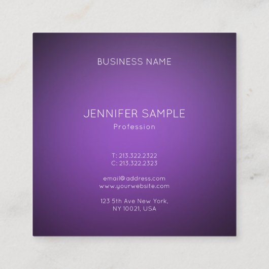 Luxuriöse moderne Elegante Design Lila Schlicht Quadratische Visitenkarte (Rückseite)