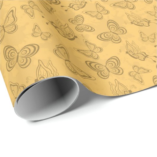 Luxuriöse moderne Gold Natural Floral Butterfly Geschenkpapier (Rolleneckpunkt)