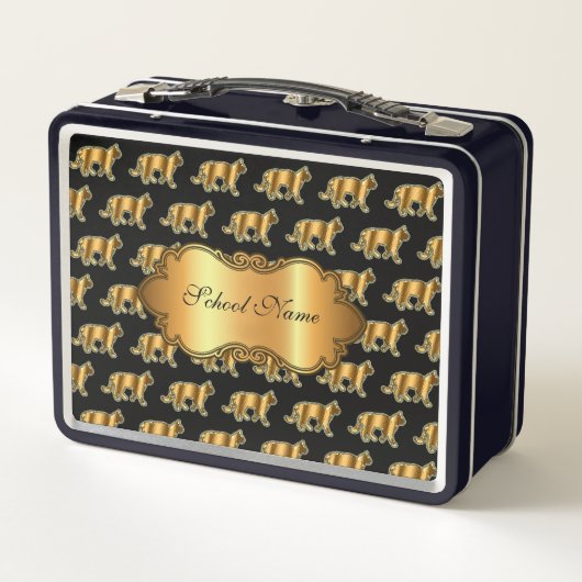 Luxuriöse, moderne Goldkatze fügt Ihren Text hinzu Metall Brotdose (Rückseite)