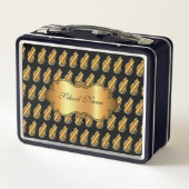 Luxuriöse, moderne Goldkatze fügt Ihren Text hinzu Metall Brotdose (Rückseite)