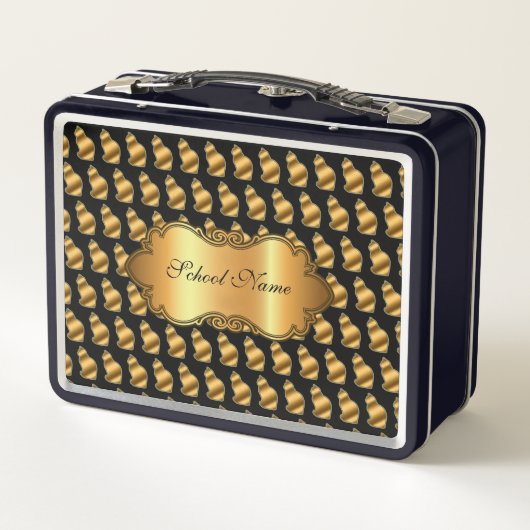 Luxuriöse, moderne Goldkatze fügt Ihren Text hinzu Metall Brotdose (Rückseite)