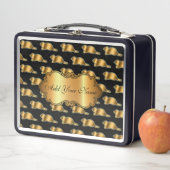 Luxuriöse, moderne Goldkatze fügt Ihren Text hinzu Metall Brotdose (Beispiel)