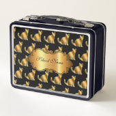 Luxuriöse, moderne Goldkatze fügt Ihren Text hinzu Metall Brotdose (Rückseite)