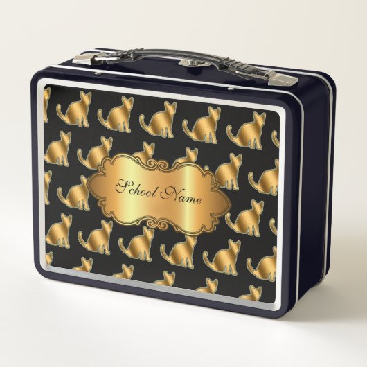 Luxuriöse, moderne Goldkatze fügt Ihren Text hinzu Metall Brotdose (Rückseite)