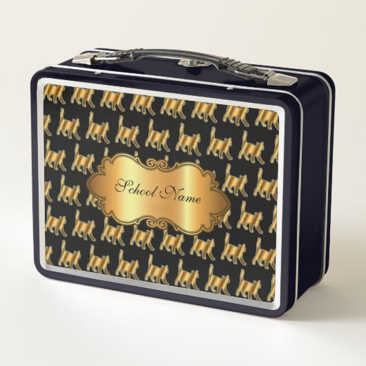 Luxuriöse, moderne Goldkatze fügt Ihren Text hinzu Metall Brotdose (Rückseite)