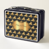 Luxuriöse, moderne Goldkatze fügt Ihren Text hinzu Metall Brotdose (Rückseite)