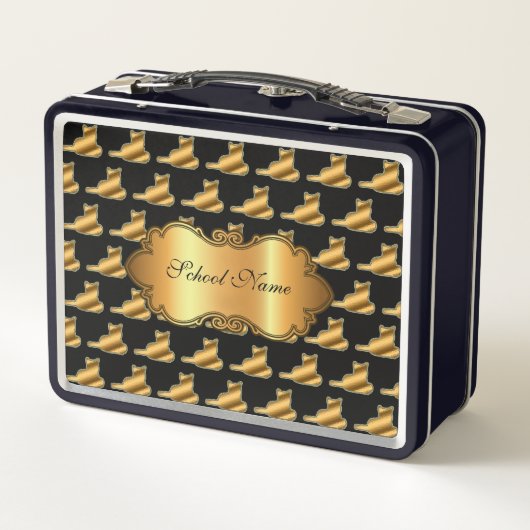 Luxuriöse, moderne Goldkatze fügt Ihren Text hinzu Metall Brotdose (Rückseite)